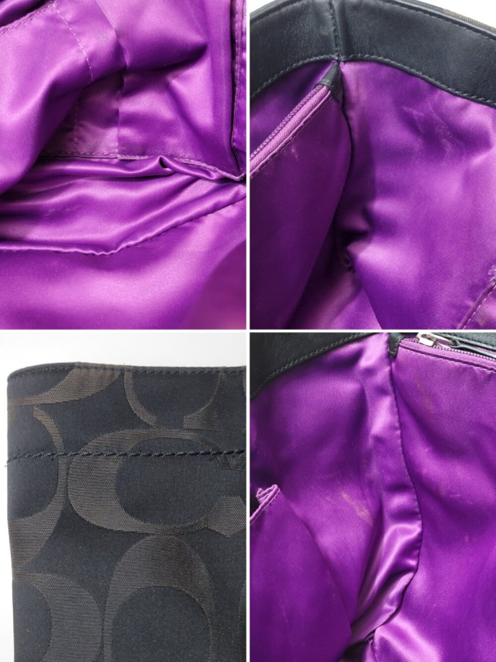 Coach Signature Sateen Tote Black Brown Large Shoulder Bag Purple Lining F16175 - Picture 9 of 11